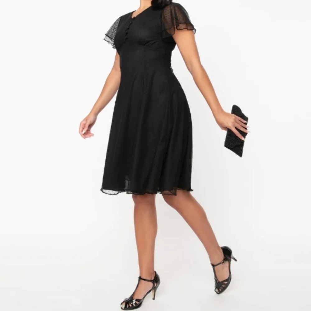 Unique Vintage Black Mesh Mariah Swing Dress